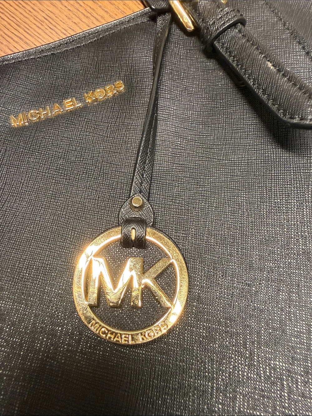 Michael Kors Black Saffiano Leather Tote with Gold Hardware - Picture 2 of 7